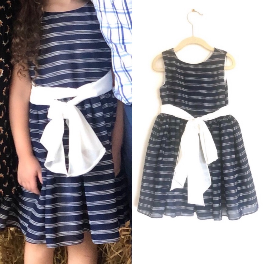 Helena Striped Big Bow Flare Sleeveless Dress